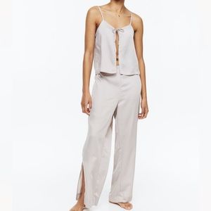 Satin Pajamas Set Light Gray